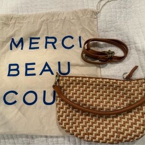 Clare V. Woven Tan and White Petite Moyen Purse